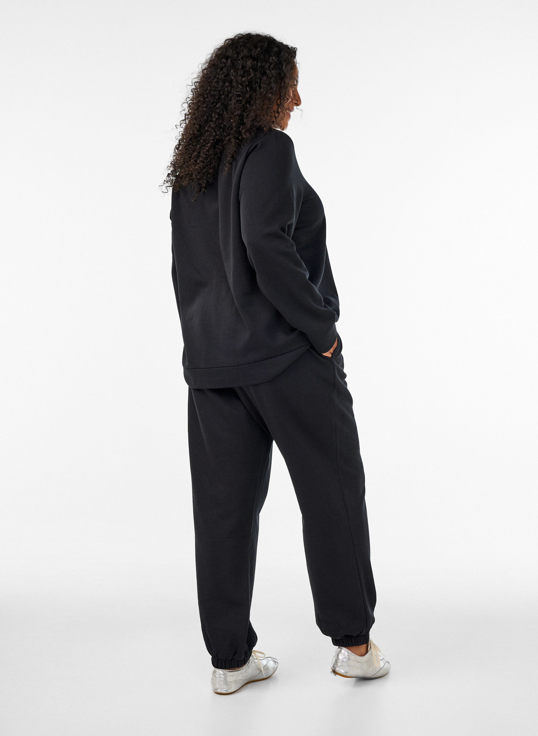 ZizzifashionHigh-waisted sweatpants with drawstring, Black, Model image number 1