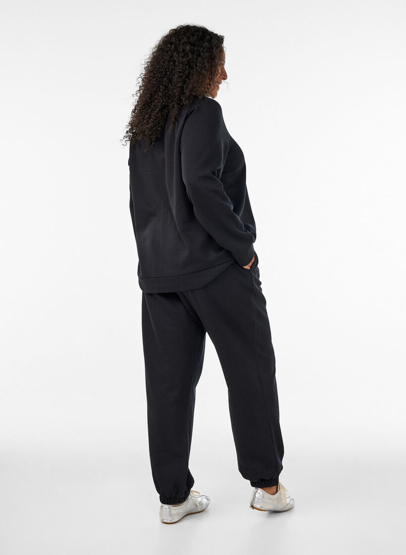High-waisted sweatpants with drawstring, Black, Model image number 1