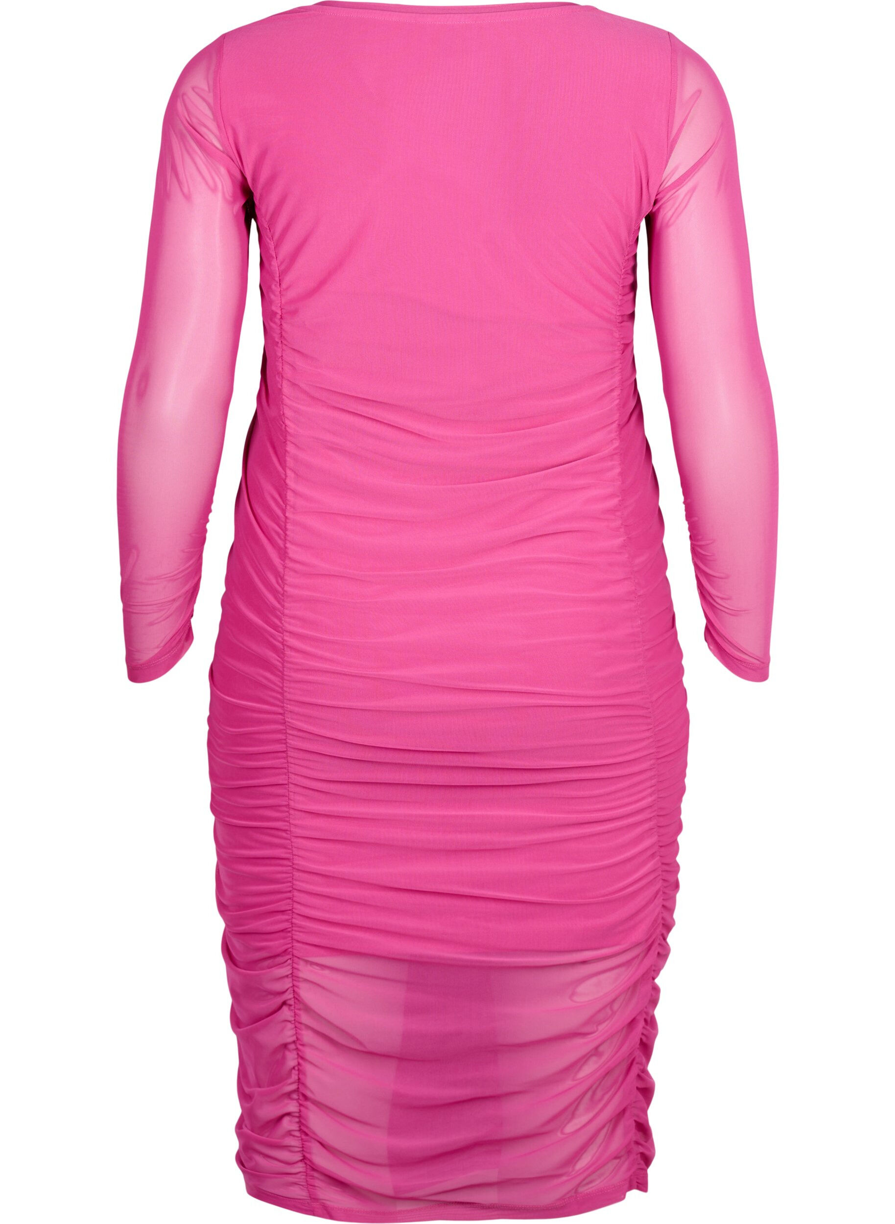 Zizzifashion Tight-fitting dress with drapings, Fuchsia Red, Packshot image number 1