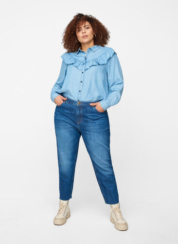Cropped mom fit Mille jeans with a loose fit, Blue Denim 5, Model image number 0
