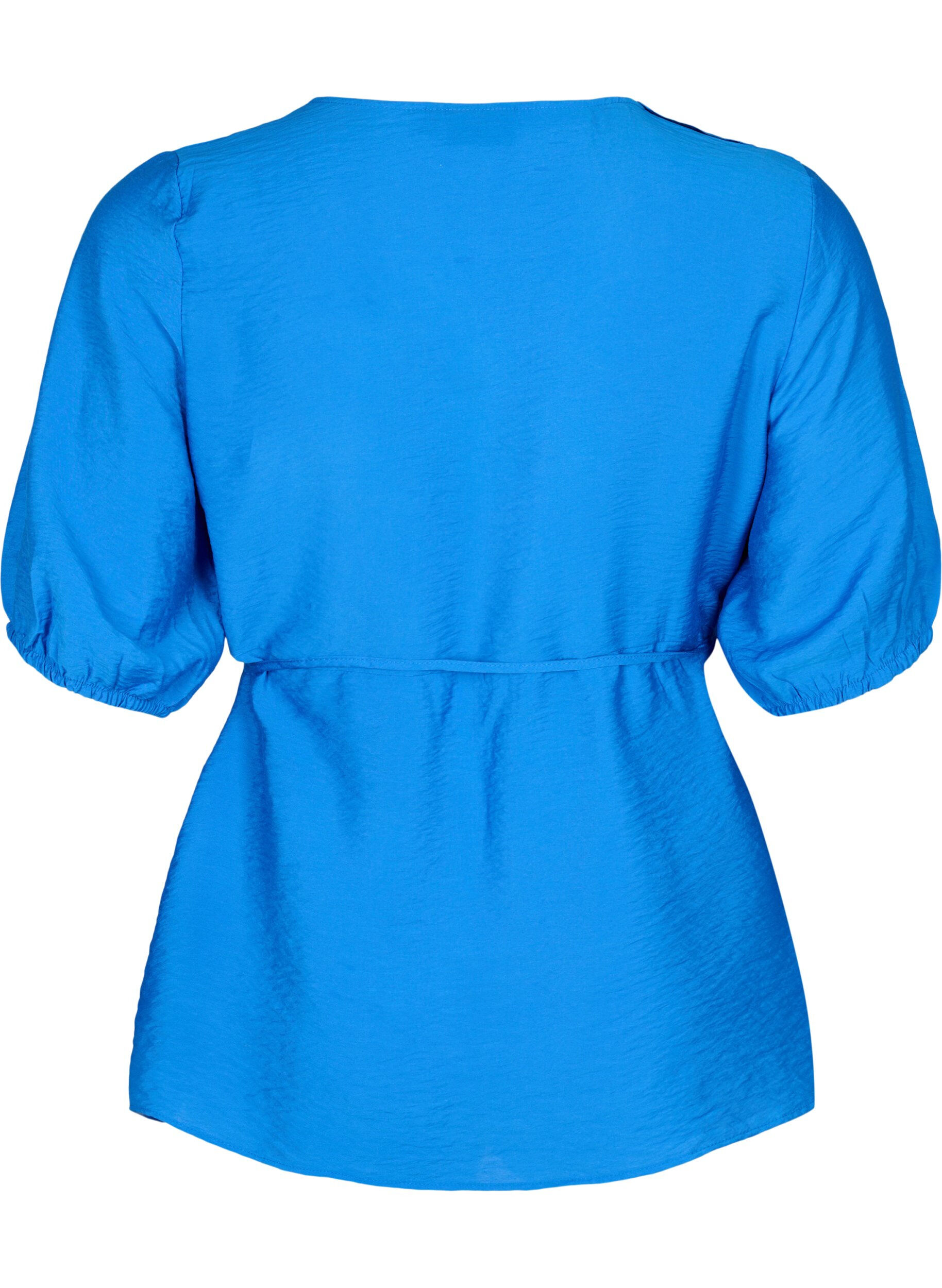 Zizzifashion Wrap blouse in viscose with 1/2 sleeves, Olympian Blue, Packshot image number 1
