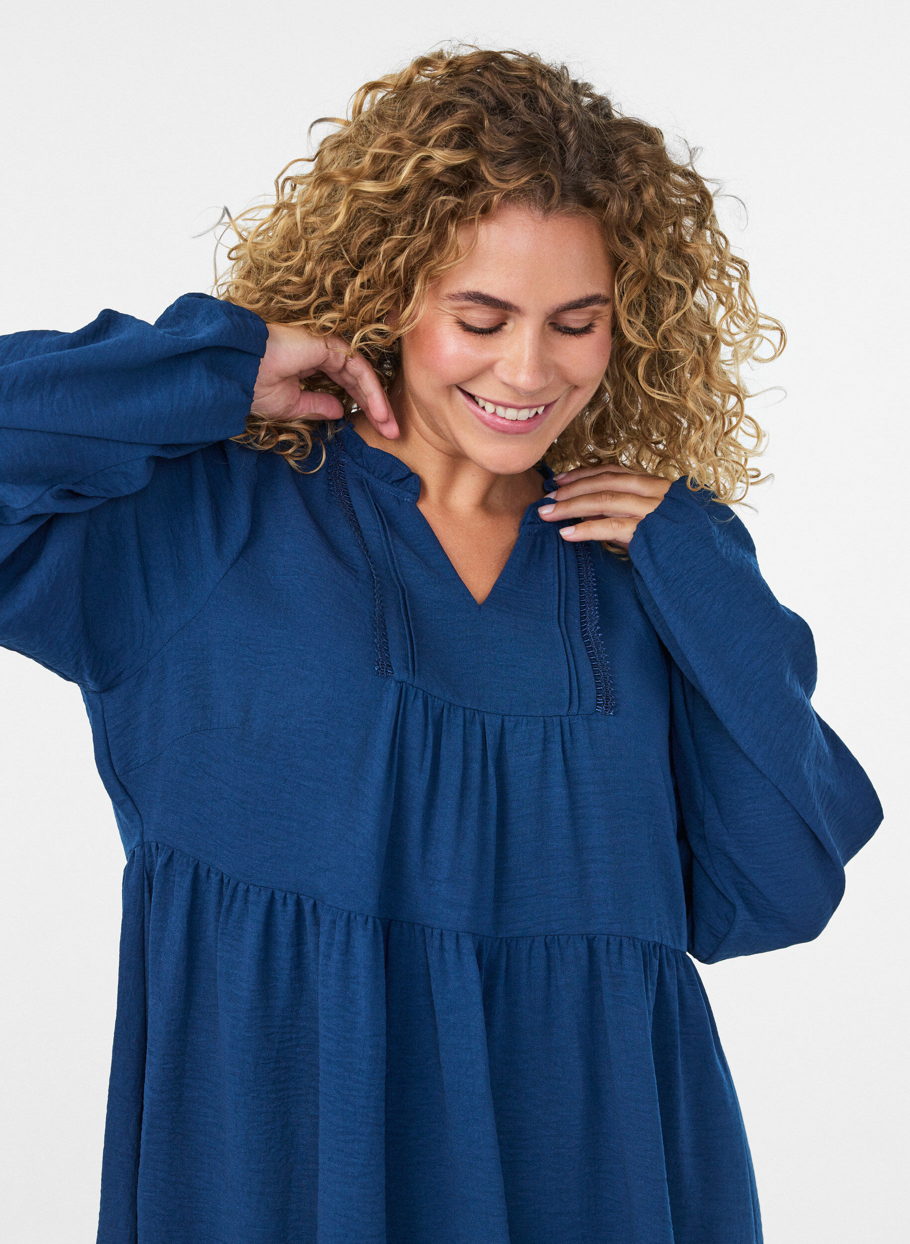 ZizzifashionA-line dress with an empire line, Blue, Model image number 3