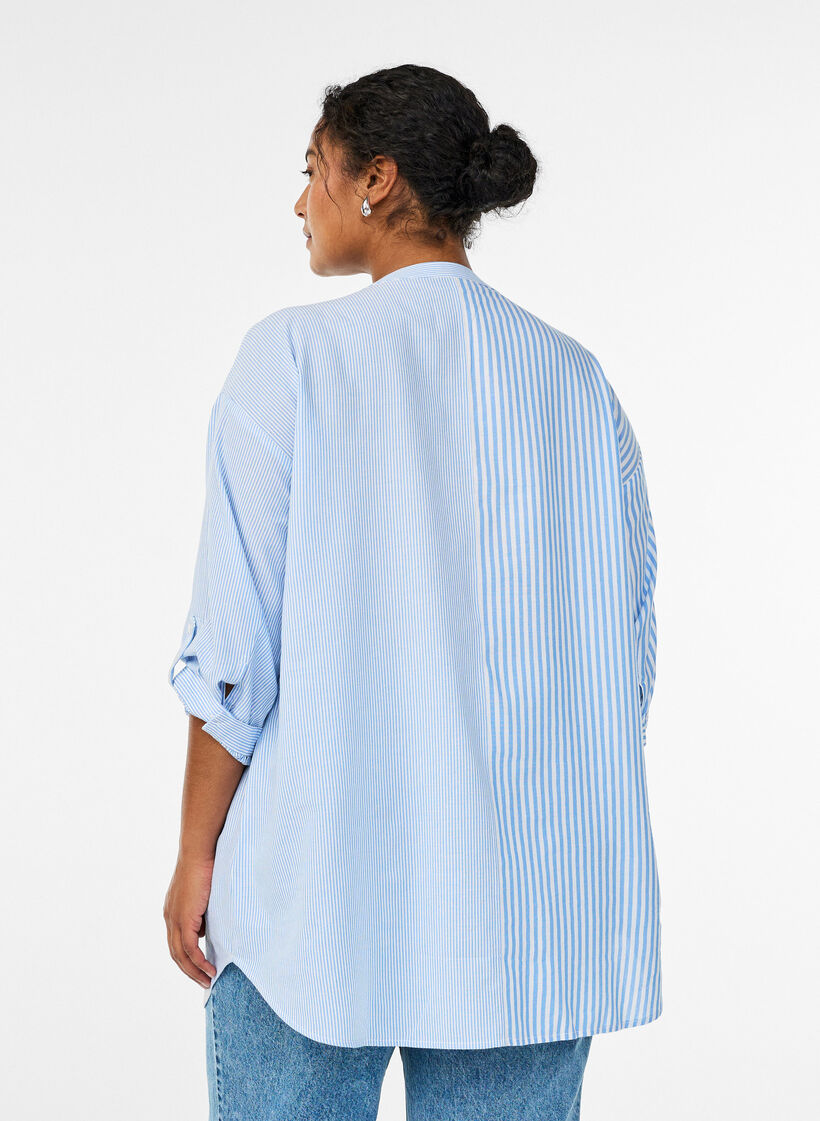 Checked tunic with 3/4 sleeves, Blue, Model image number 2