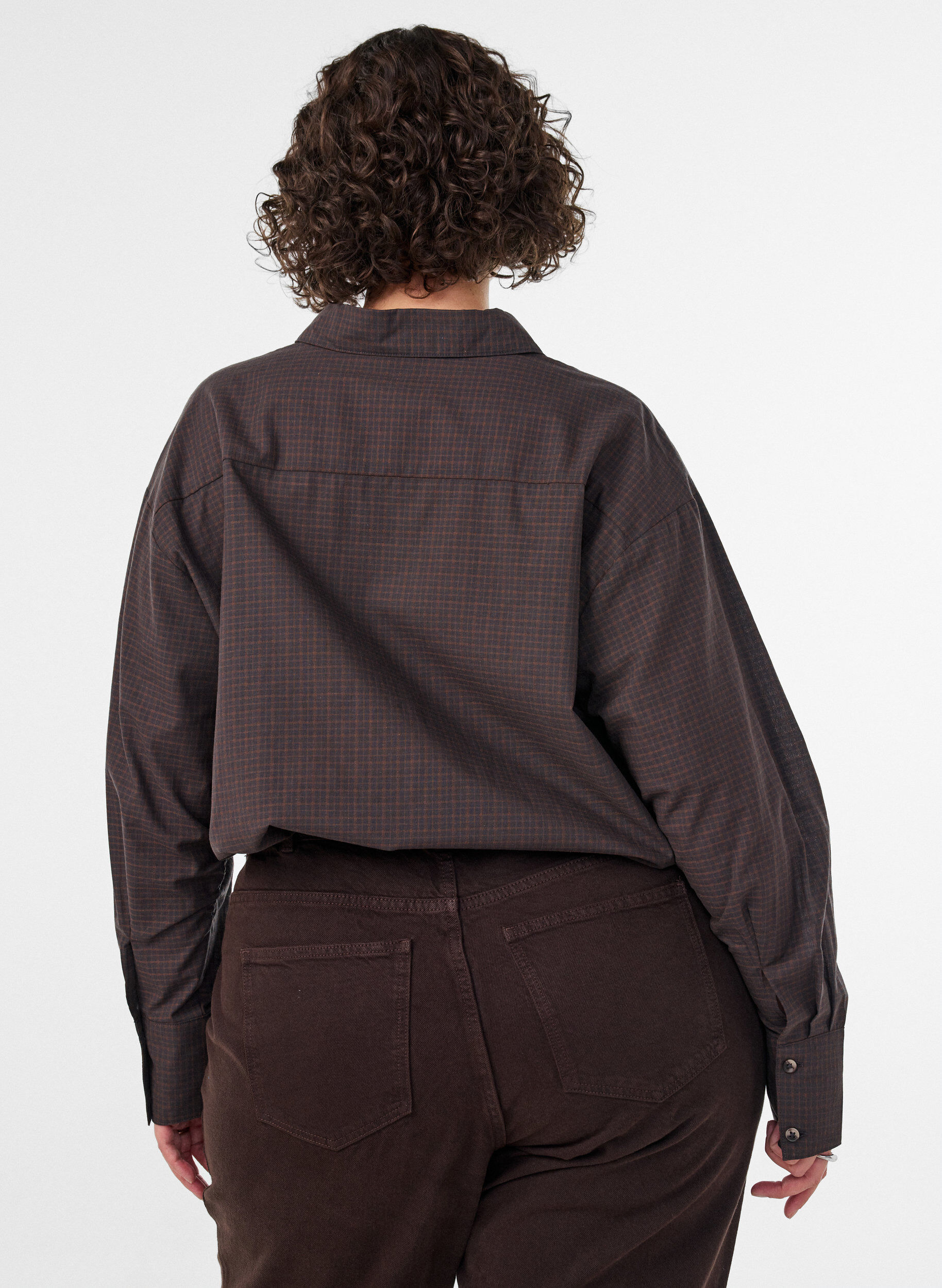 ZizzifashionCotton shirt with checked pattern, Brown, Model image number 2