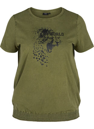 Short-sleeved t-shirt with acid wash and smock, Ivy Green acid wash, Packshot image number 0