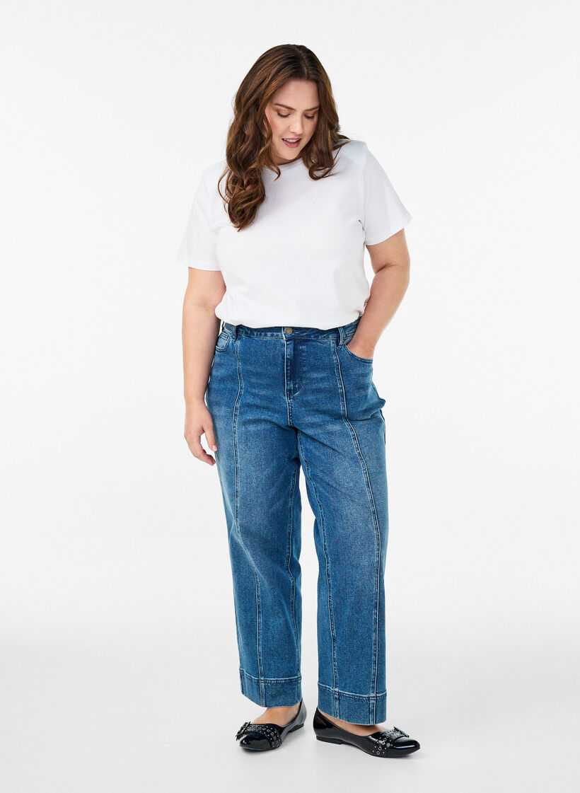 Basic cotton t-shirt with shoulder pads, White, Model image number 1