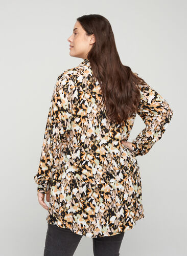 Long-sleeved visocse tunic with print, Flower AOP, Model image number 1