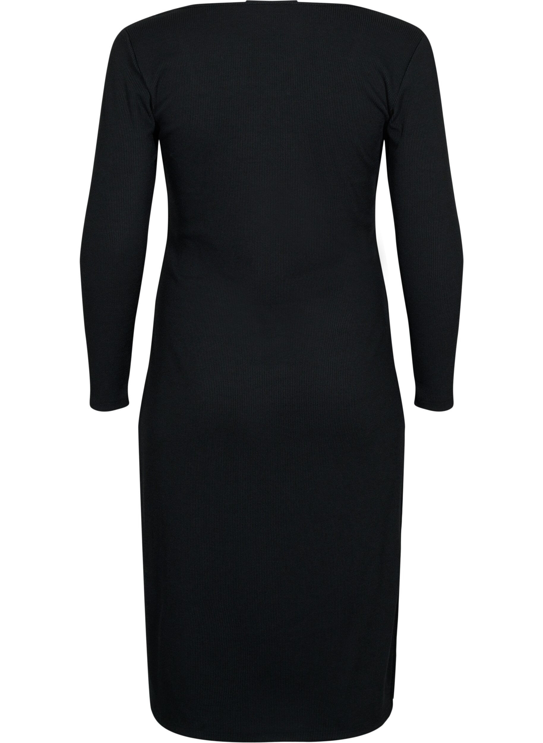 Zizzifashion Tight-fitting dress with long sleeves and a slit, Black, Packshot image number 1