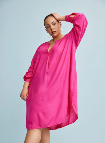 Long-sleeved dress in viscose, Fuchsia Purple, Image image number 0