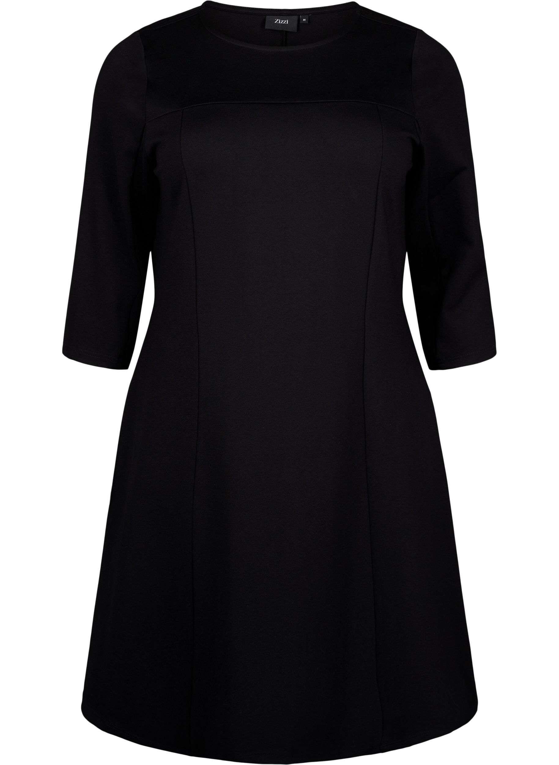 ZizzifashionA-shaped dress with 3/4 sleeves, Black, Packshot image number 0