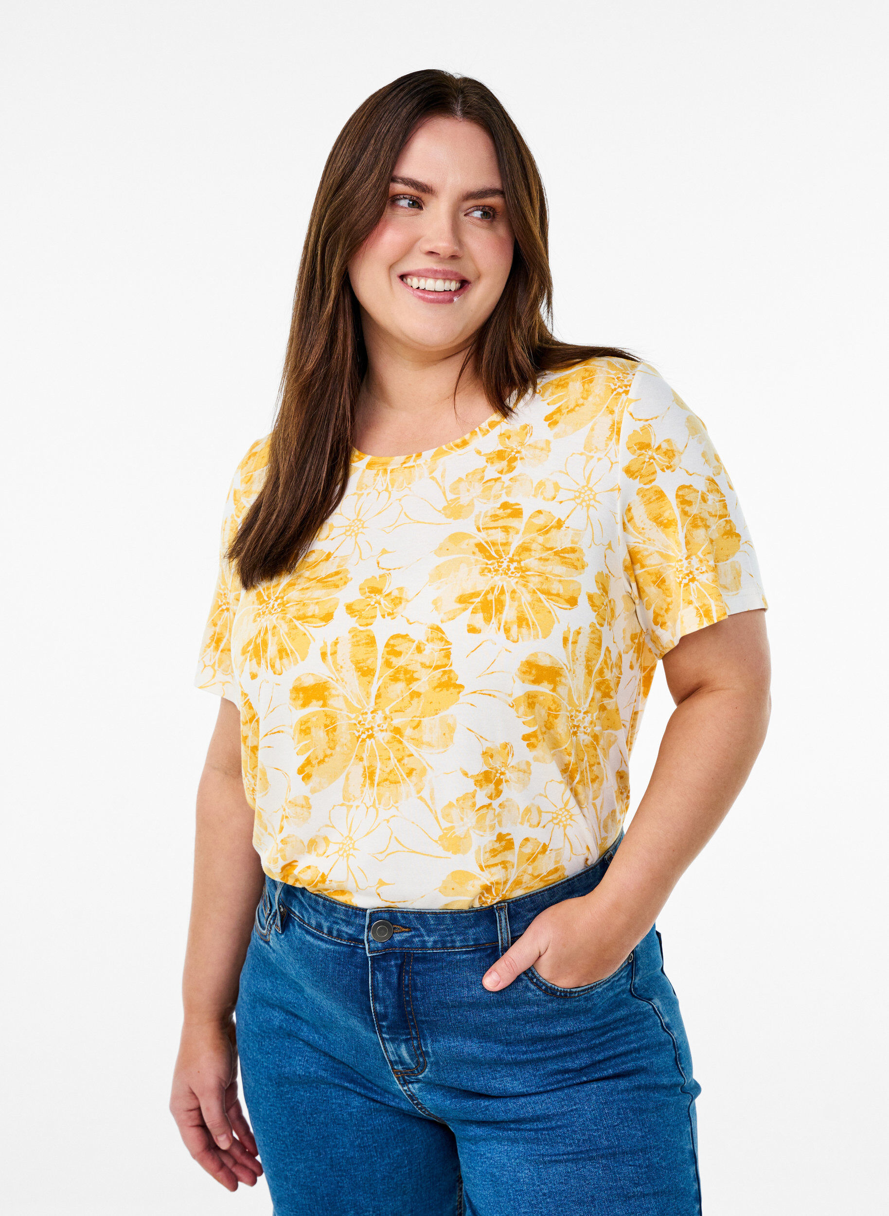 Zizzifashion T-shirt with floral print, Yellow, Model image number 0