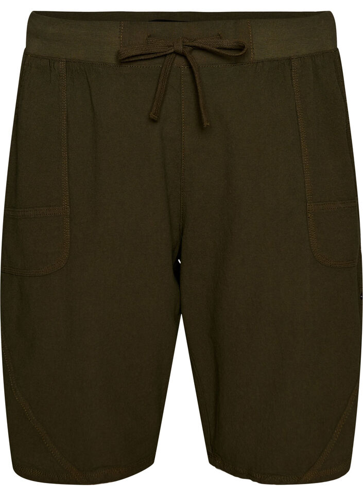 Loose cotton shorts with pockets, Green, Packshot image number 0