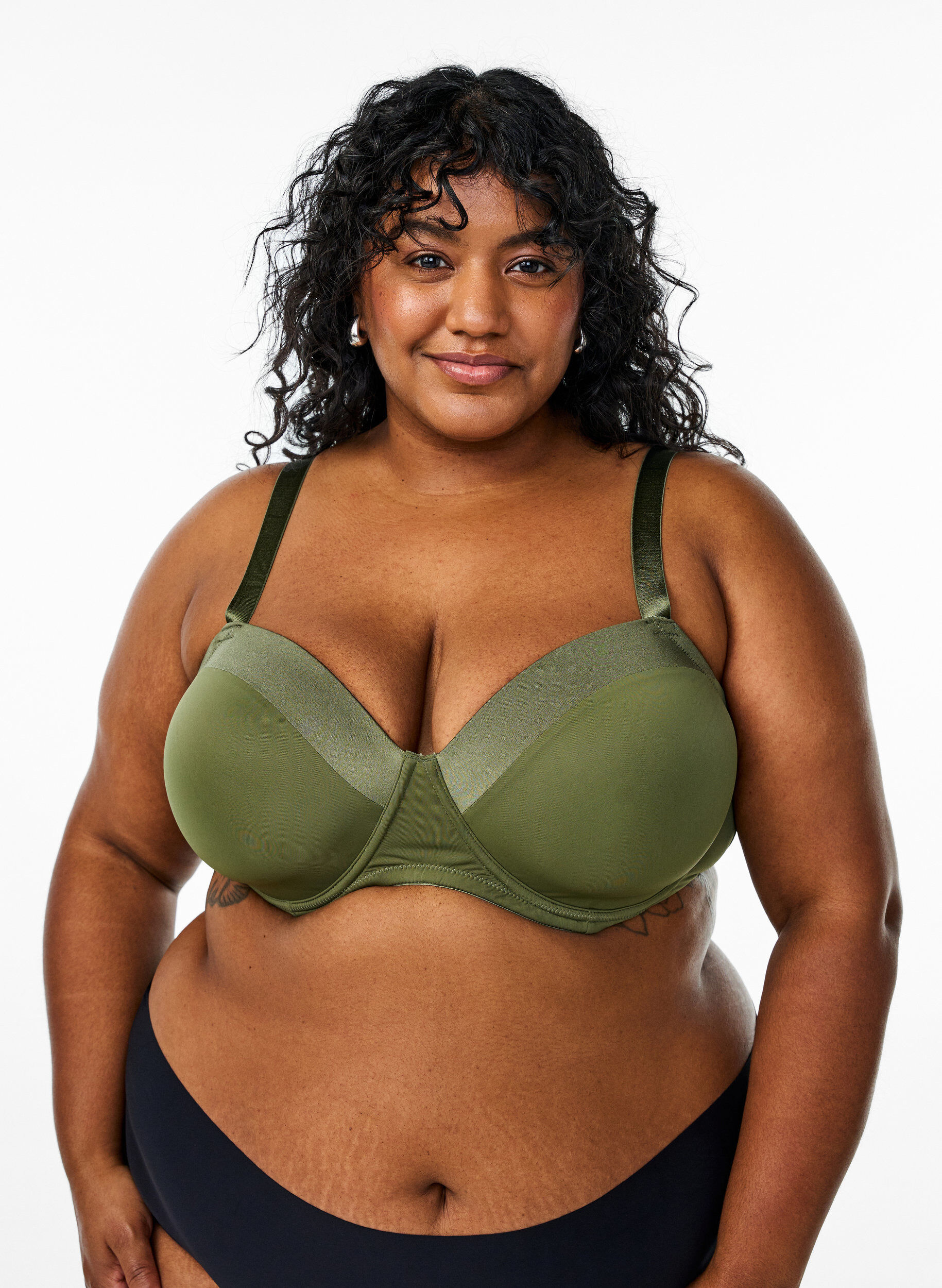 Moulded bra in microfiber with satin detail, Green, Model