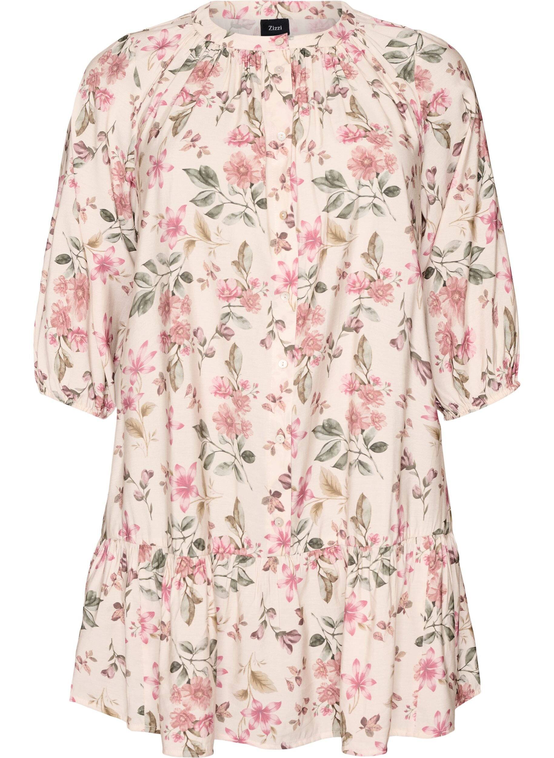 Zizzifashion A-line tunic in viscose with 3/4 sleeves, Vanilla, Packshot image number 0
