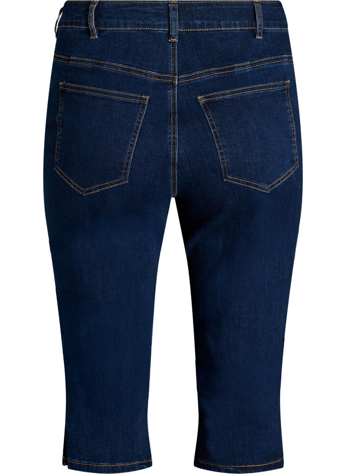 High-waisted slim fit capris in stretch denim, Blue, Packshot image number 1