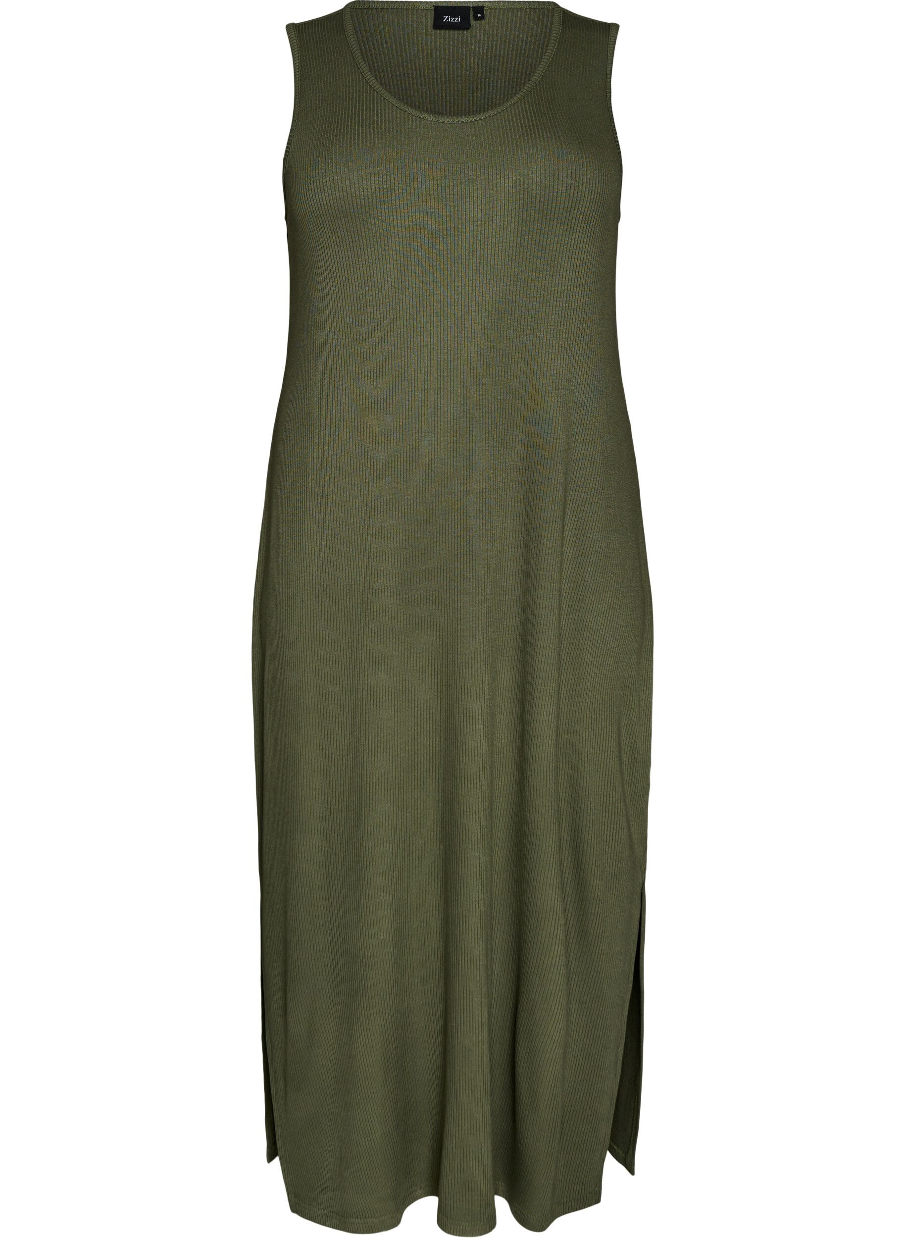 Zizzifashion Sleeveless ribbed dress in viscose, Green, Packshot image number 0