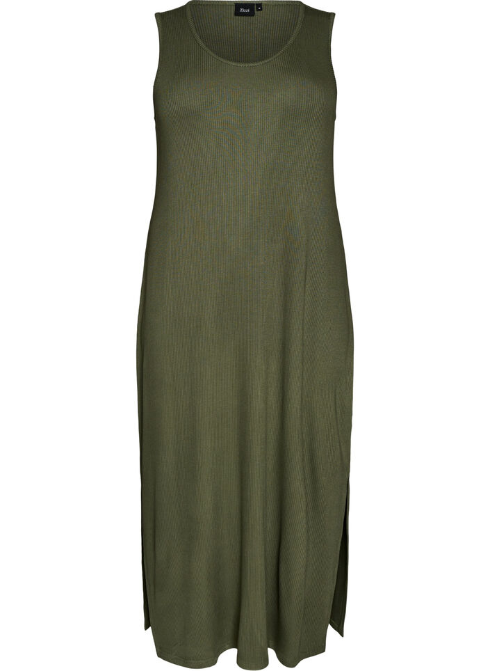 Sleeveless ribbed dress in viscose, Green, Packshot image number 0