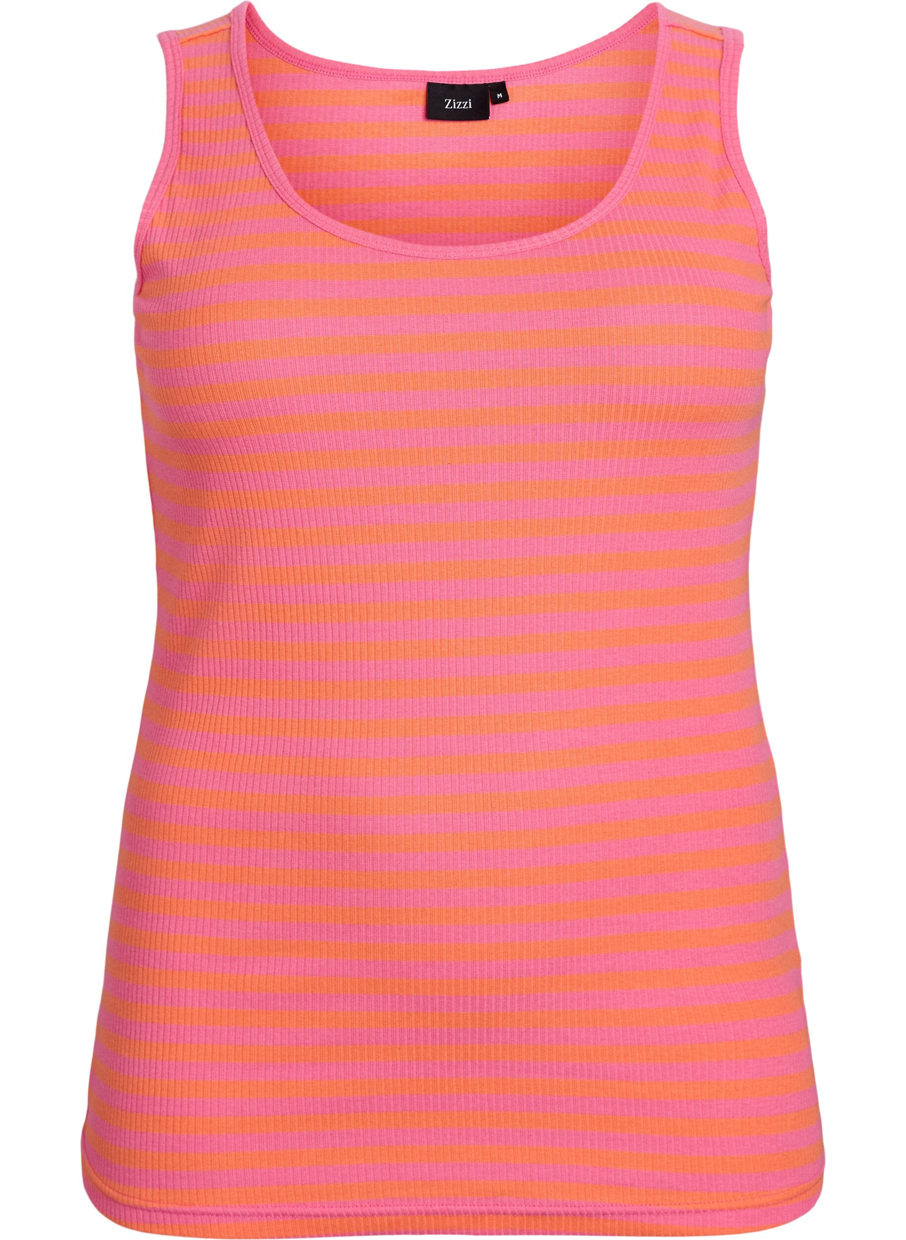 Zizzifashion Striped tank top with a rib structure, Melon B.Gum Stripe, Packshot image number 0