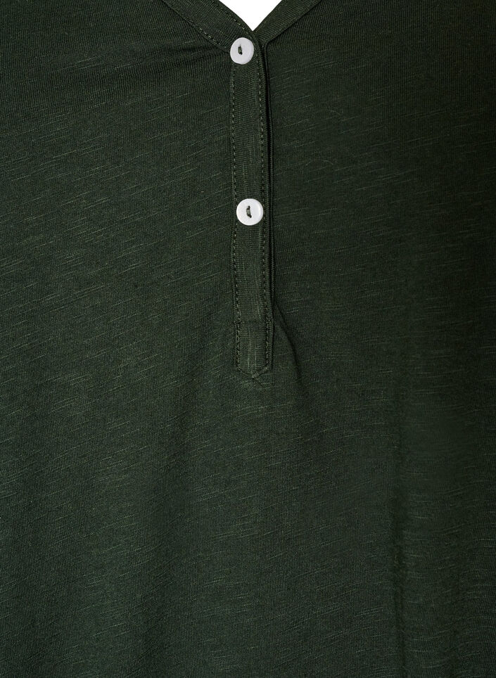 Long-sleeved t-shirt with V-neck and buttons, Green, Packshot image number 2