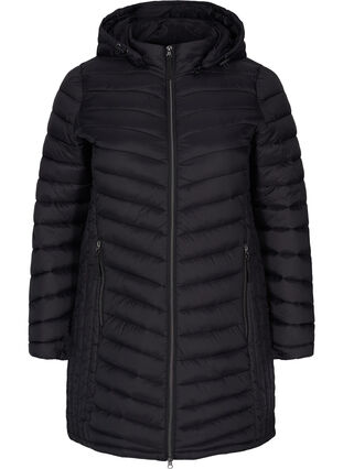Quilted lightweight jacket with detachable hood and pockets, Black, Packshot image number 0