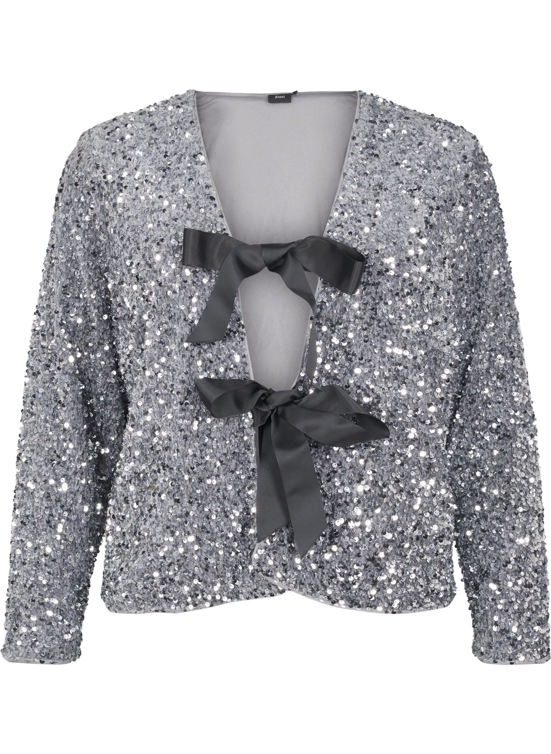 Zizzifashion Sequin blouse with tie details, Silver, Packshot image number 0