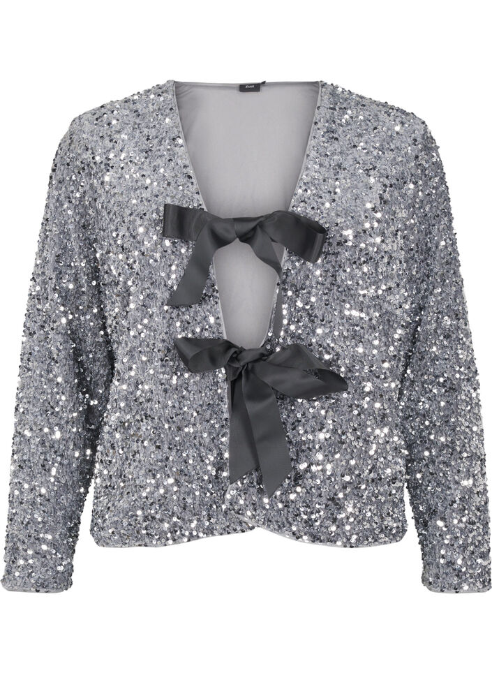 Sequin blouse with tie details, Silver, Packshot image number 0