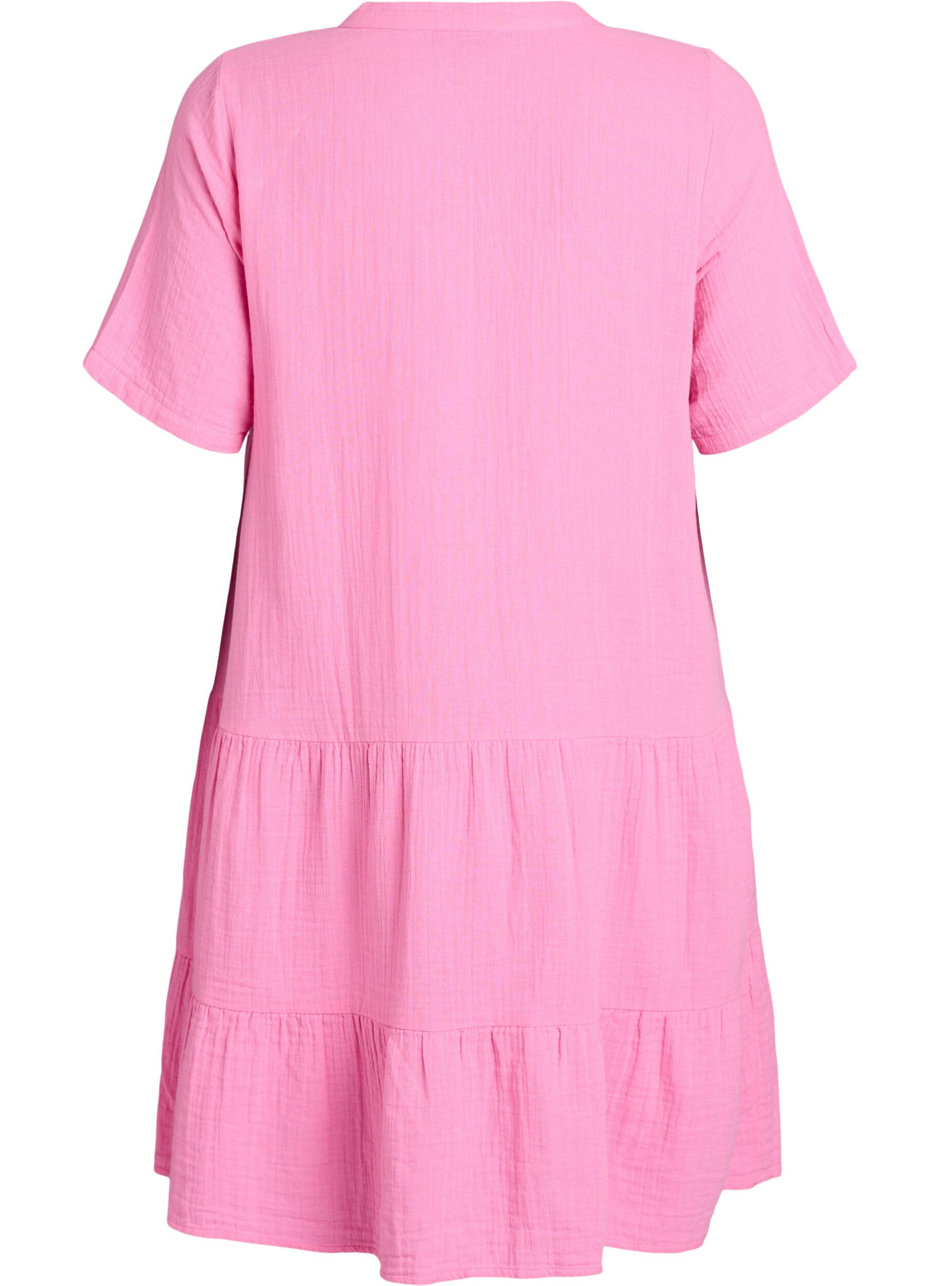 Zizzifashion Short A-line dress in cotton muslin, Pink, Packshot image number 1