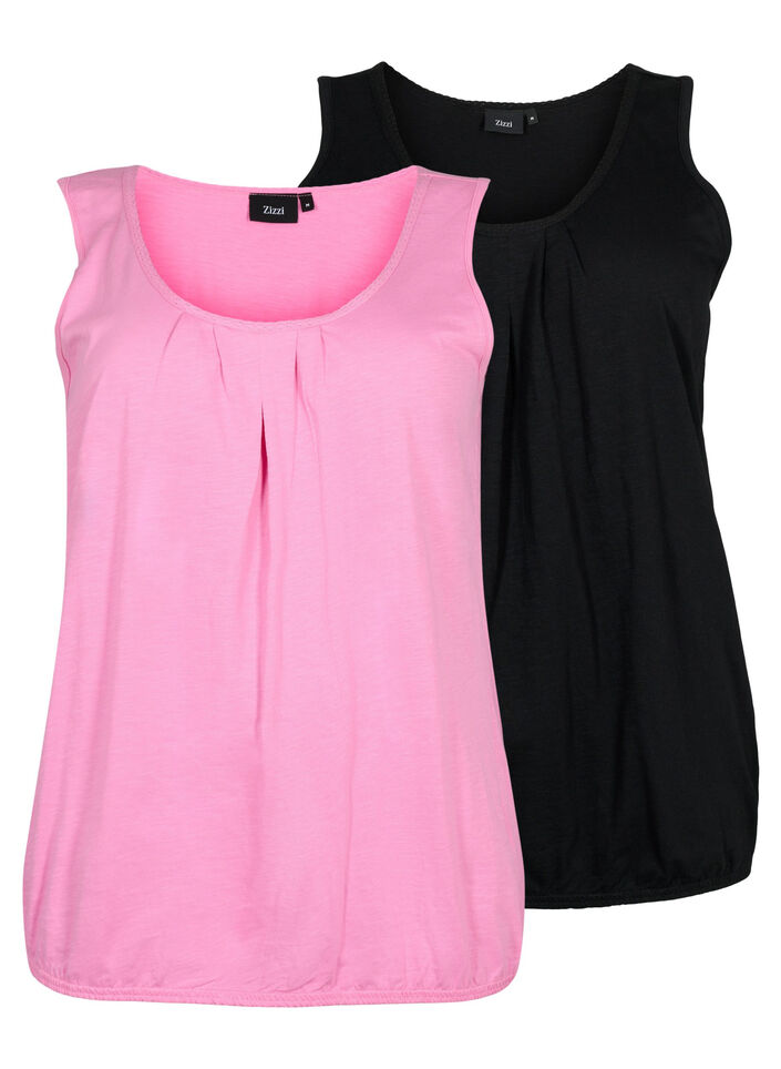 2-pack cotton top with lace trim, Rosebloom / Black, Packshot image number 0