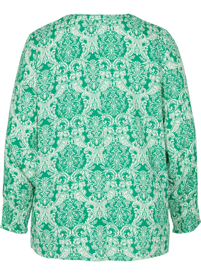 Printed viscose top with smock, Jolly Green Oriental, Packshot image number 1