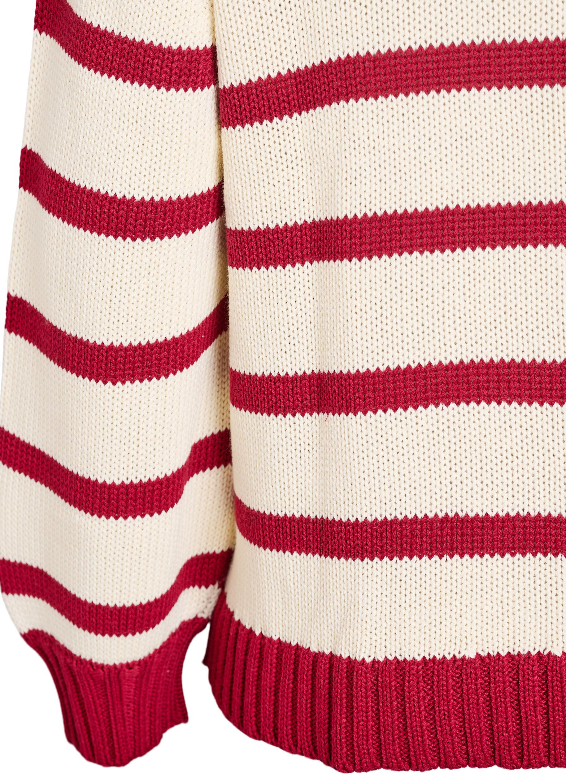 Zizzifashion Striped knit blouse with a polo collar, Vanilla, Packshot image number 3