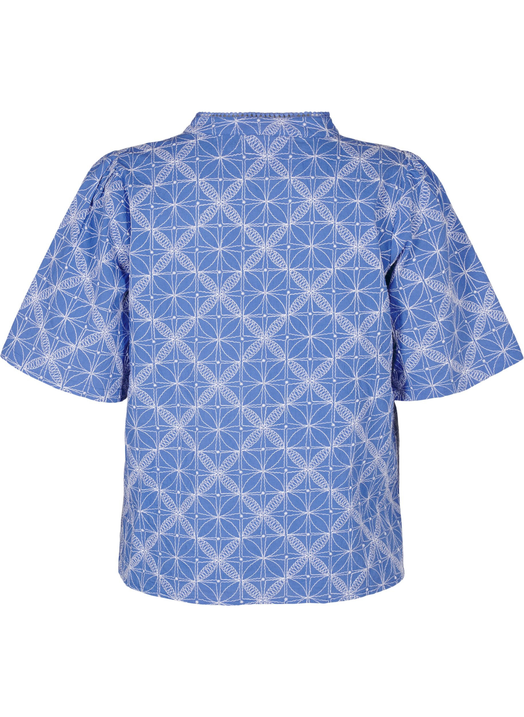 Zizzifashion Blouse with short sleeves and embroidered pattern, Blue, Packshot image number 1