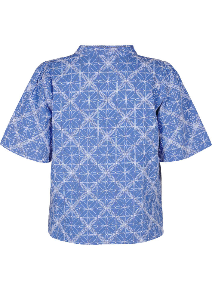 Blouse with short sleeves and embroidered pattern, Blue, Packshot image number 1