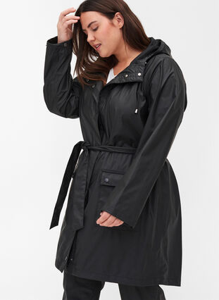 Rain jacket with hood, Black, Model image number 2