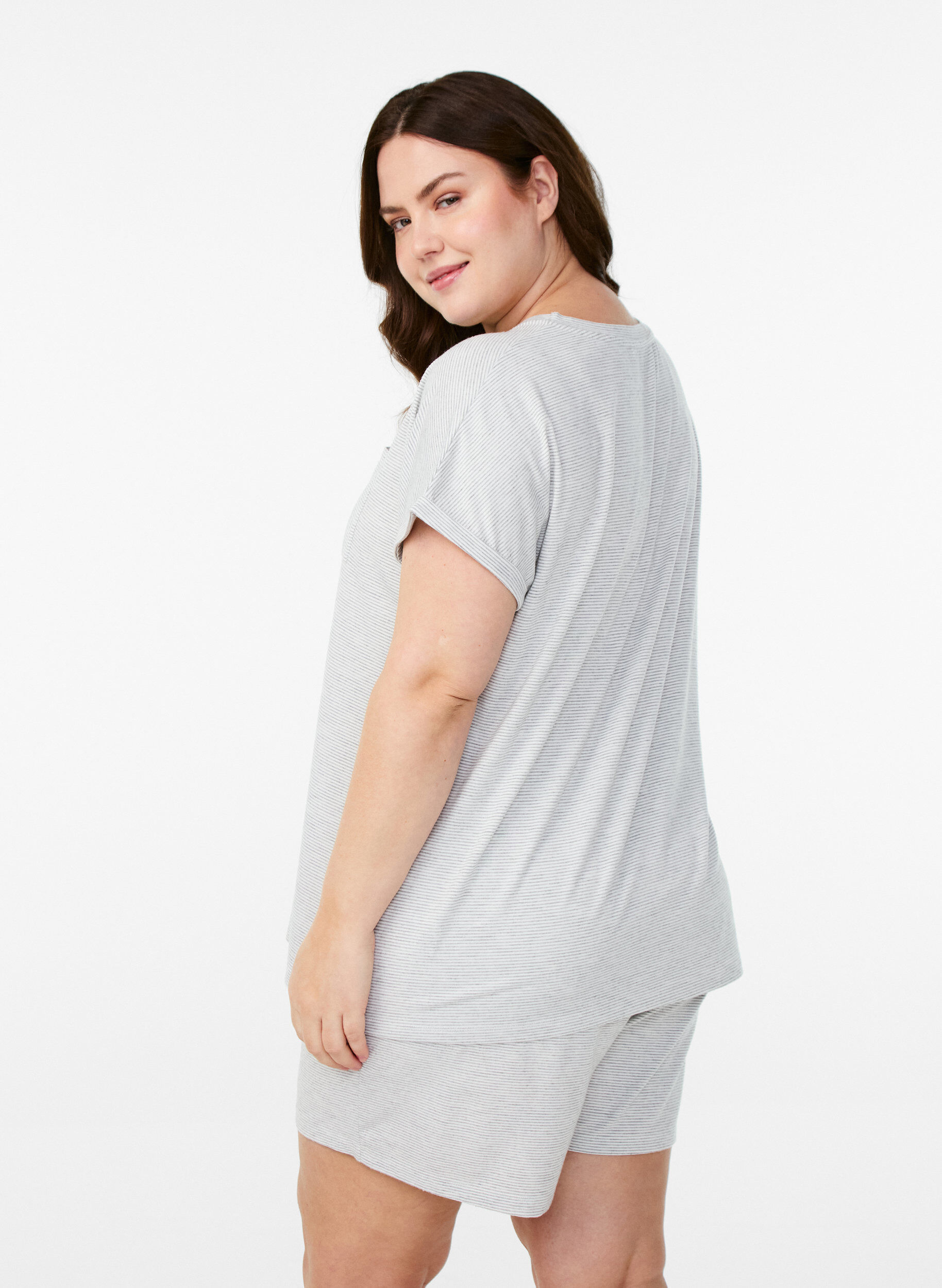 Zizzifashion Striped nightshirt with short sleeves, Grey, Model image number 2