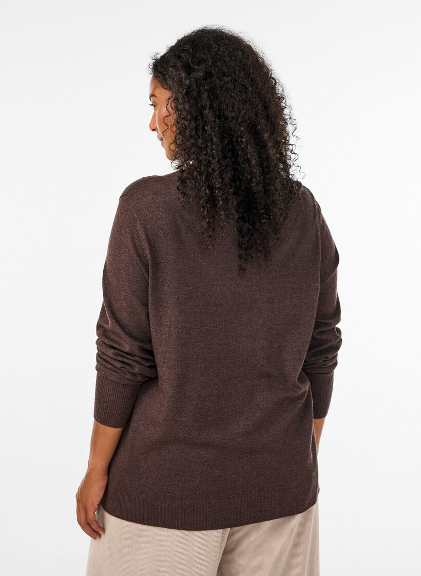 Knitted blouse with a round neck, Brown, Model image number 2