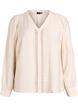 Blouse with V-neck and embroidered bands, Beige, Packshot image number 0