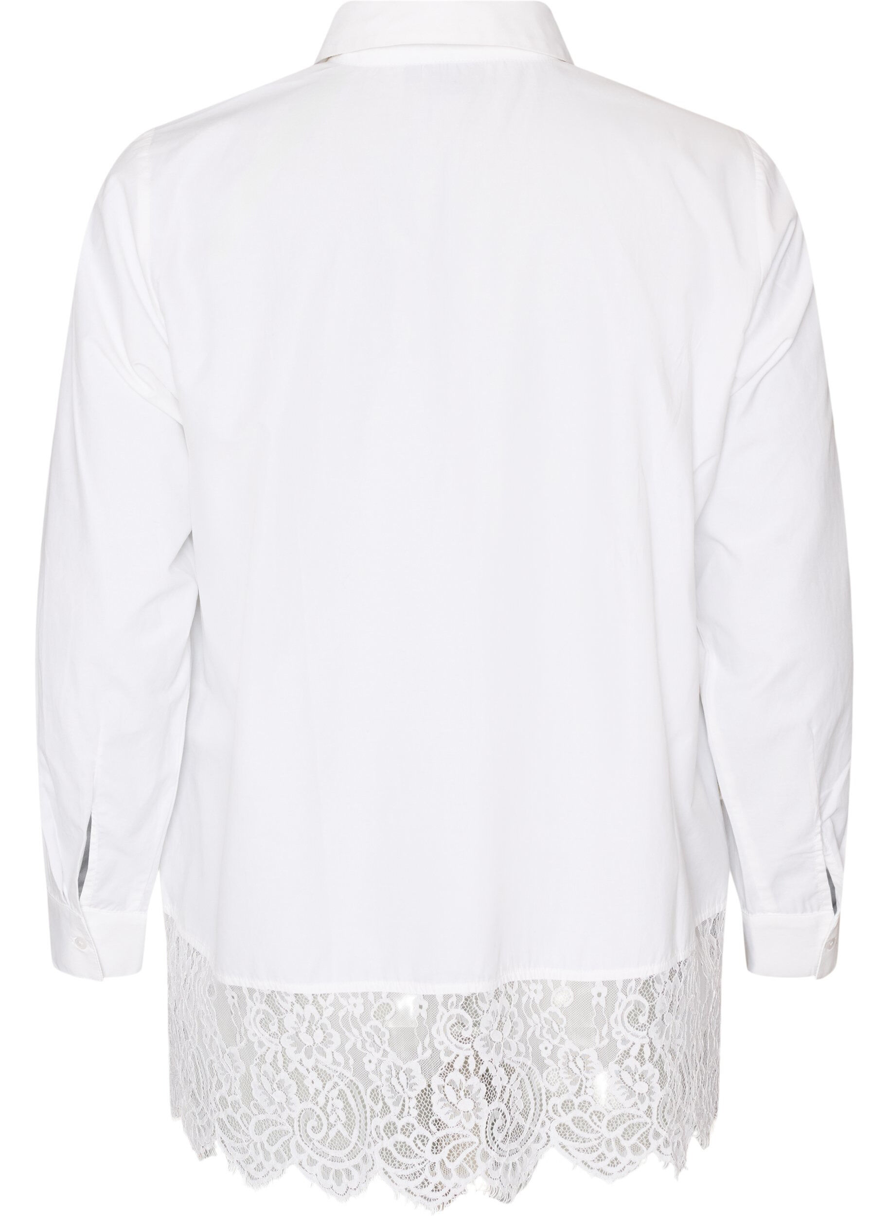ZizzifashionLoose shirt with a wide lace trim, White, Packshot image number 1