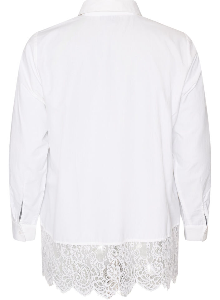 Loose shirt with a wide lace trim, White, Packshot image number 1
