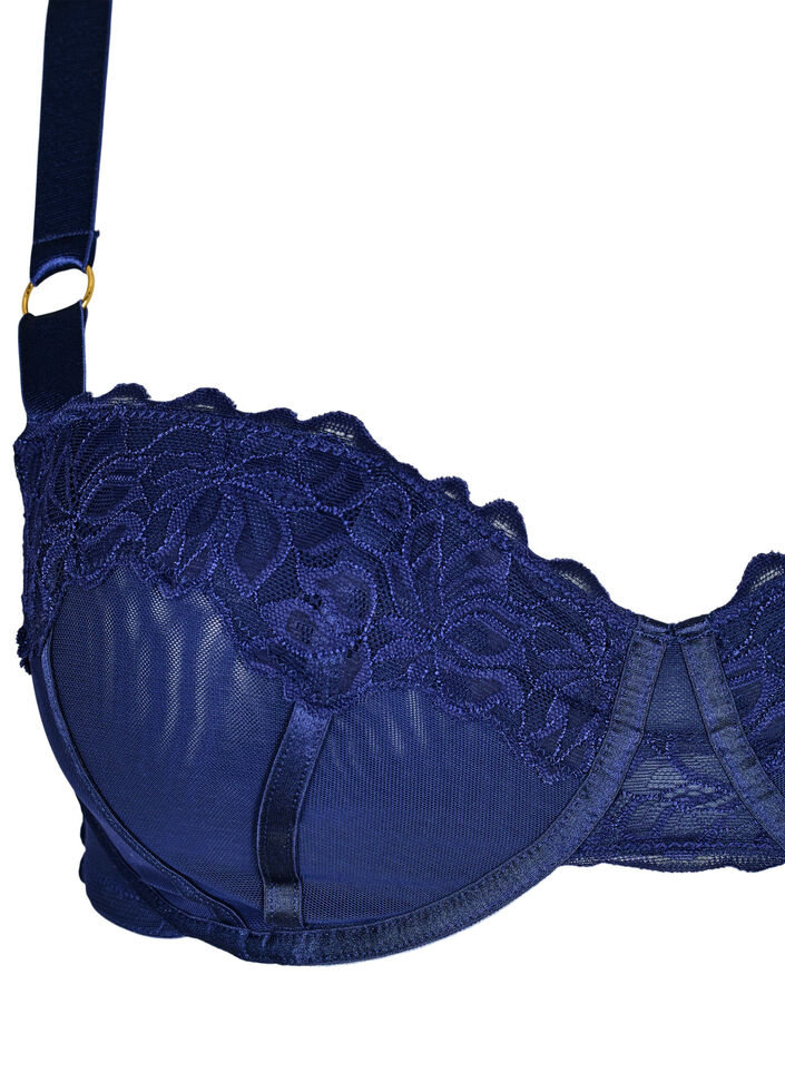 Balconette bra with lace and satin ribbon, Blue, Packshot image number 2