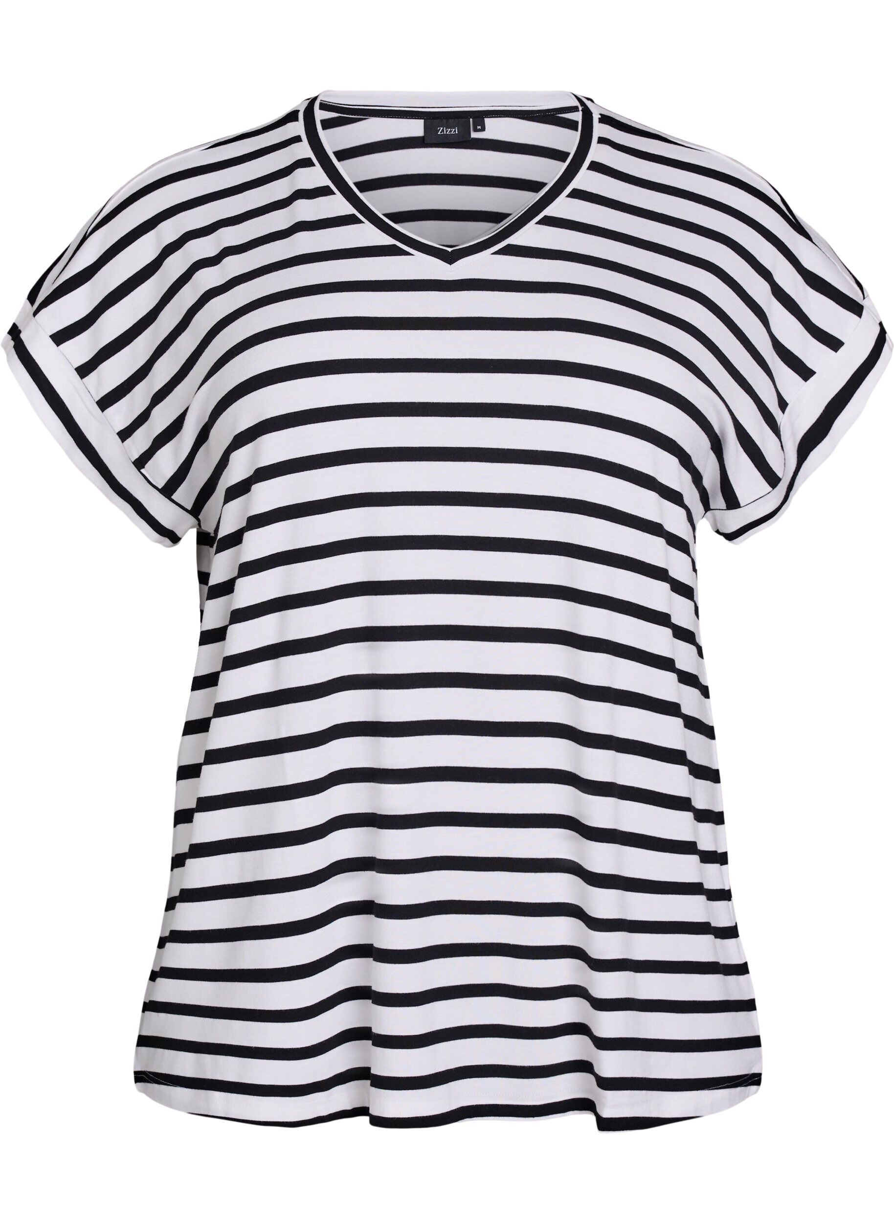 Striped T-shirt with V-neck