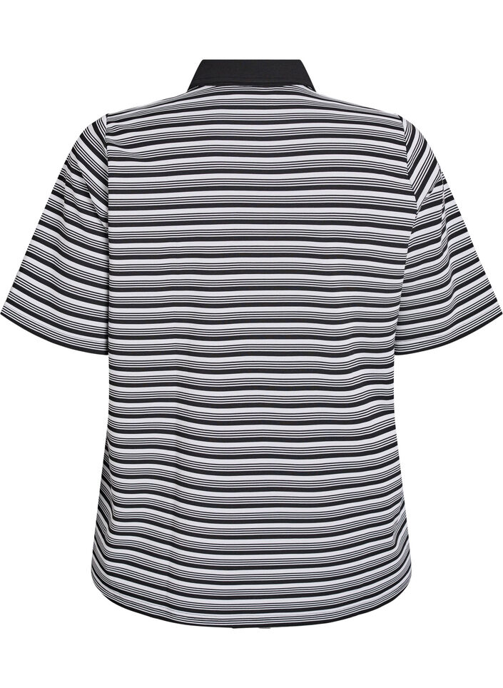 Striped polo shirt with short sleeves and zip, Black, Packshot image number 1