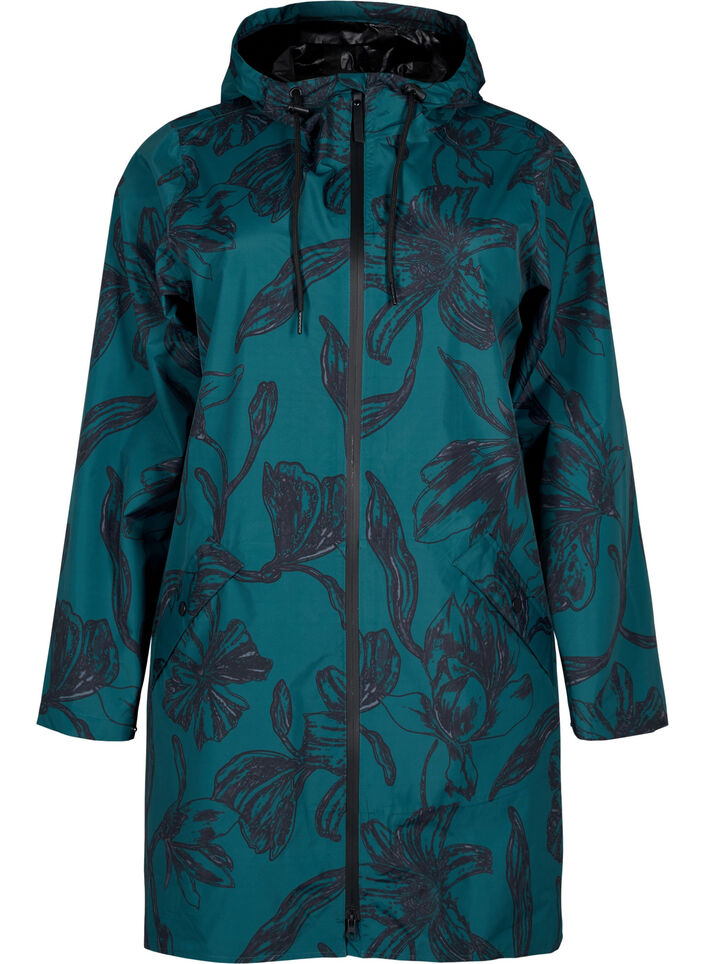 Rain jacket with print, Deep Teal Black, Packshot image number 0