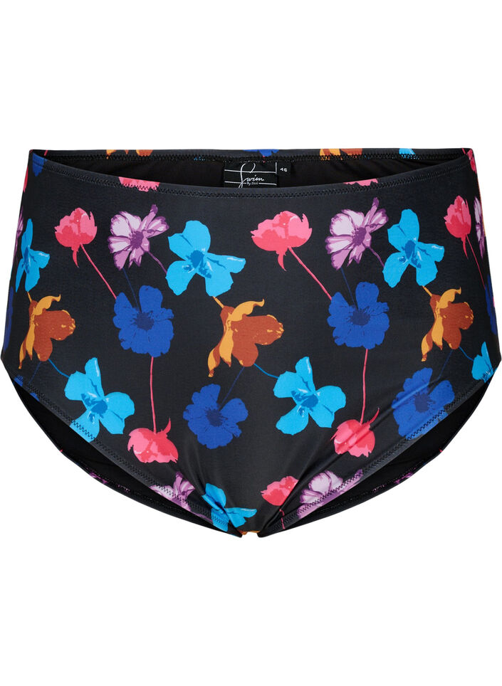 Bikini bottom with print and high waist, Black, Packshot image number 0