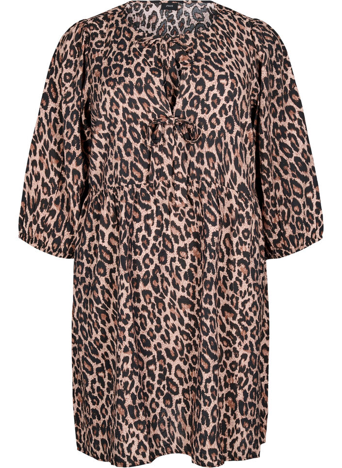 Dress with bows and 3/4 sleeves, LEO AOP, Packshot image number 0