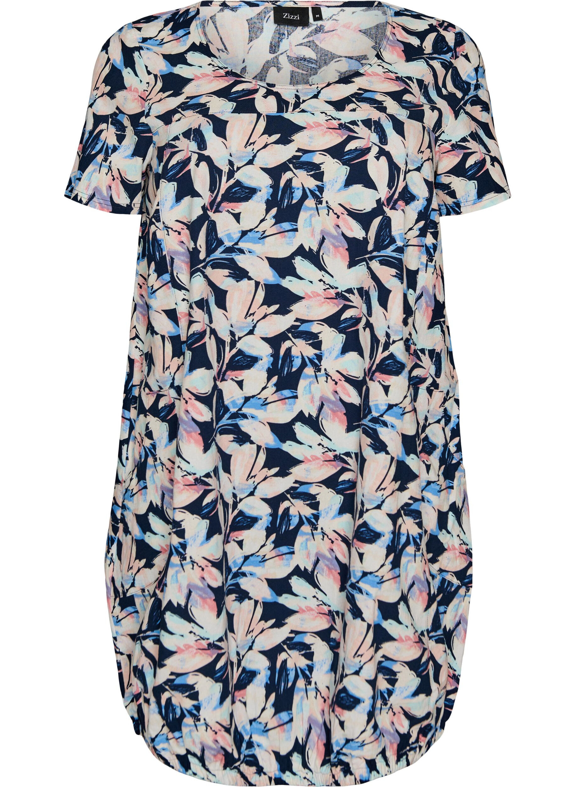 ZizzifashionShort-sleeved cotton dress with print, Blue, Packshot image number 0