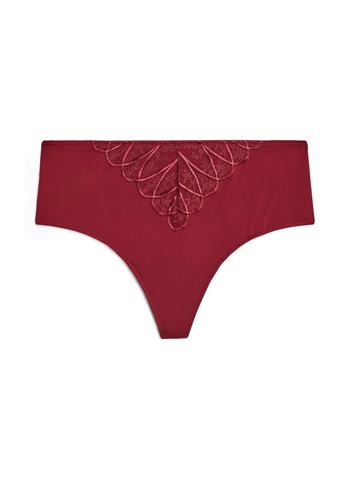 Hipster string in microfiber with lace details, Dark Bordeaux, Packshot image number 0