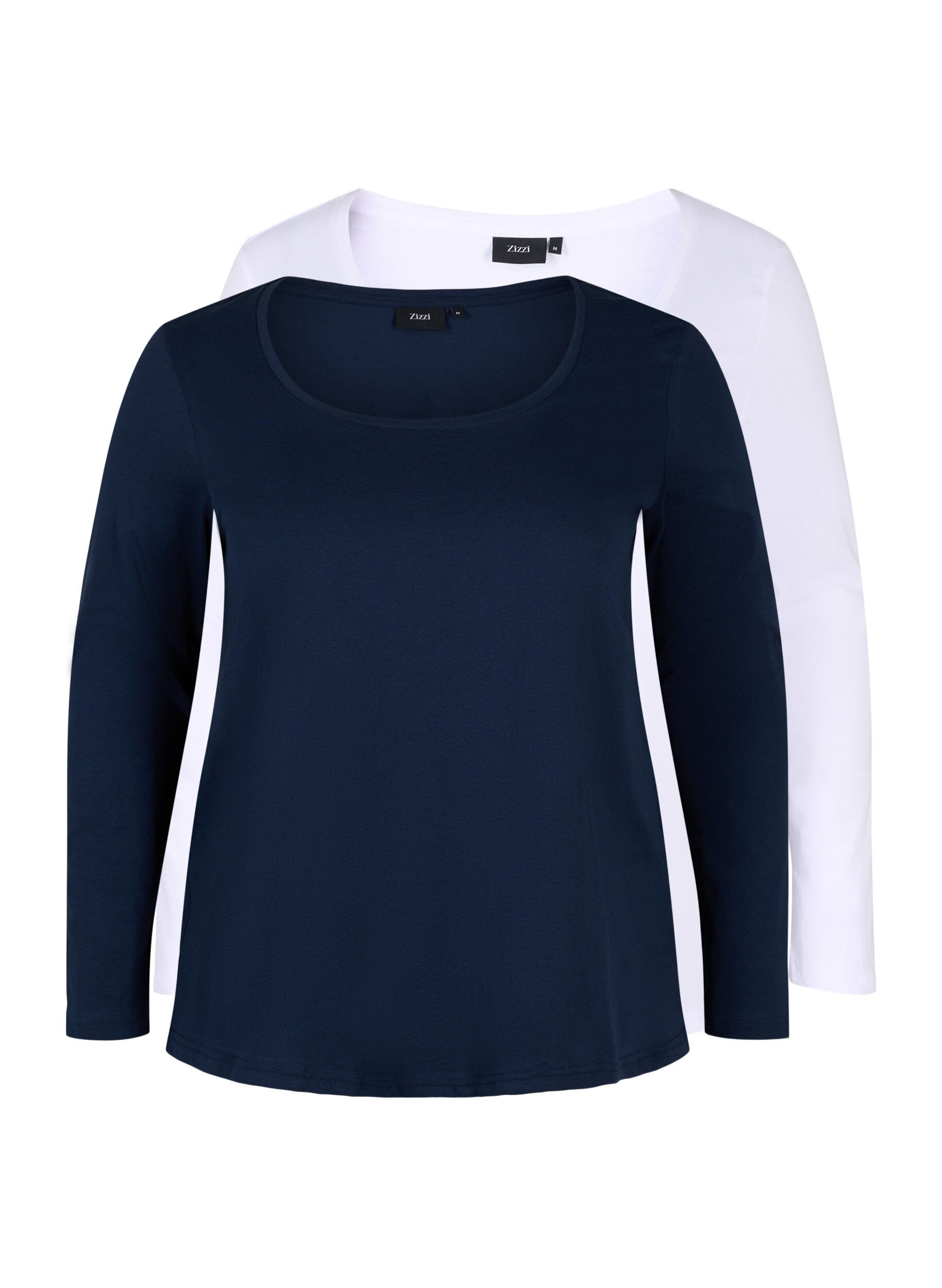 Zizzifashion Basic cotton blouse 2-pack, Navy B/B White, Packshot image number 4