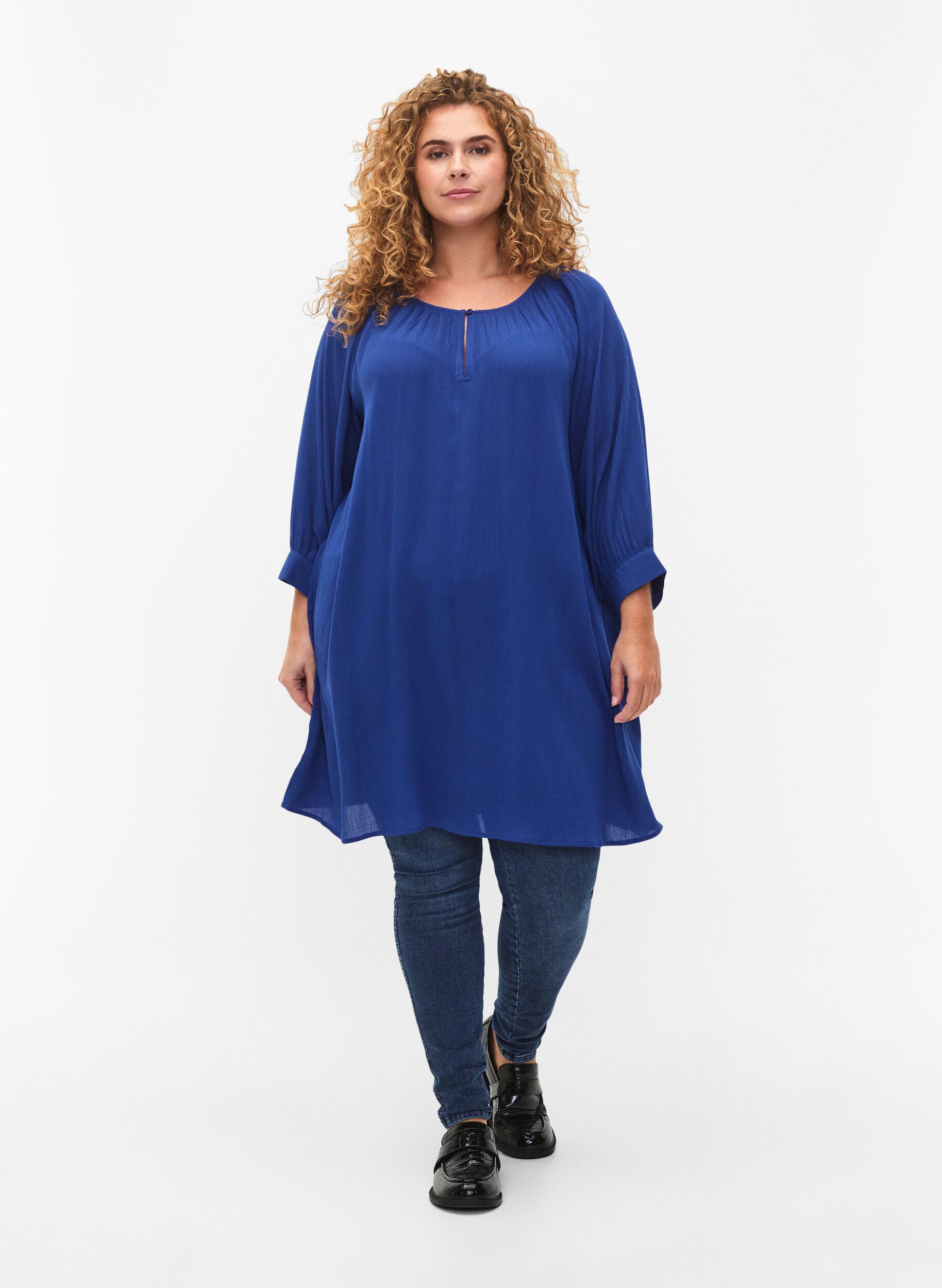 Zizzifashion Viscose tunic with 3/4 sleeves, Blue, Model image number 1