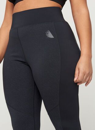 Cropped sports tights with reflective print, Black, Model image number 3