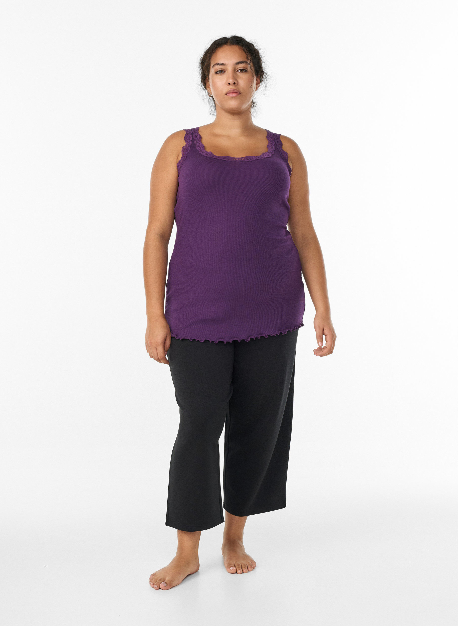 ZizzifashionTop with lace trim, Purple, Model image number 1